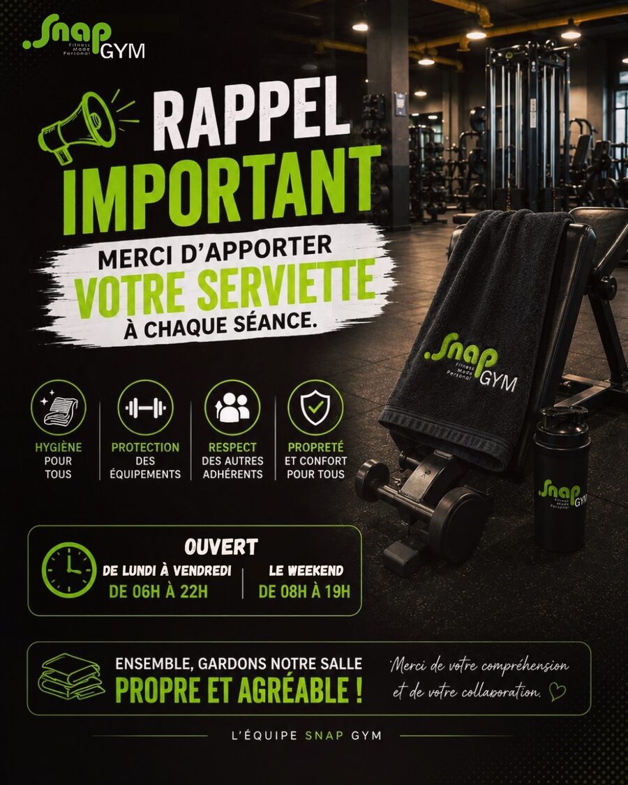 Rappel important : merci d'apporter votre serviette à chaque séance.